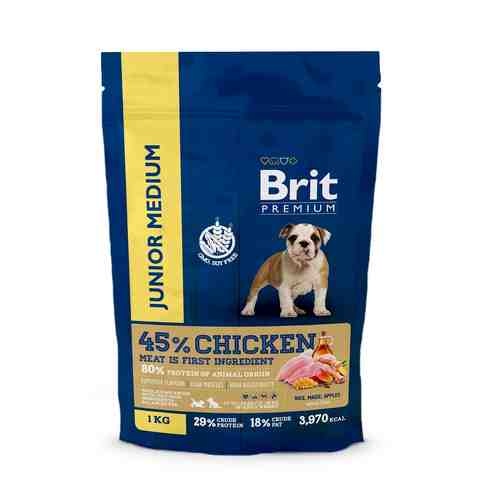 Сухой корм с курицей для молодых собак сред пород Brit Premium 1кг арт. 926956