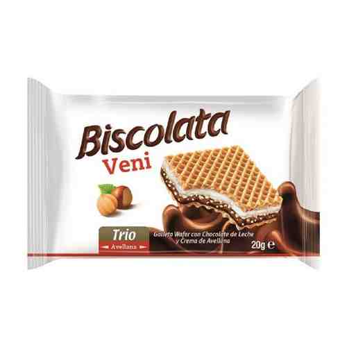 Вафли Biscolata VENI с шоколадно-ореховой и молочной начинкой с дробленым фундуком арт. 904186