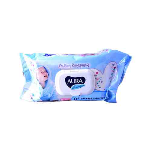 Влажные салфетки д/детей Aura Ultra Comfort с экстрактом алоэ и витамином Е с крышкой 120шт арт. 854972