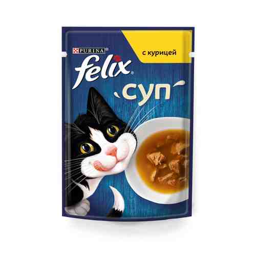 Влажный корм Felix Суп для взрослых кошек, с курицей, Пауч, 48 г арт. 854180