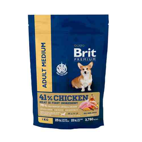 Сухой корм с курицей для взрослых собак средних пород Brit Premium 1кг арт. 926950